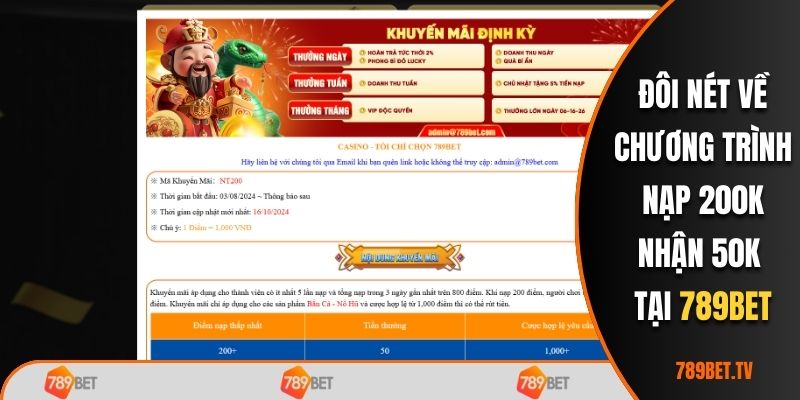 Đôi nét về chương trình nạp 200k nhận 50k tại 789bet